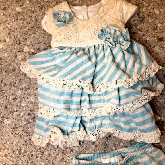 Isobella & Chloe Baby Girl's Blue and Cream Matching Set with Ruffles -9M⭐👶 - Picture 5 of 6
